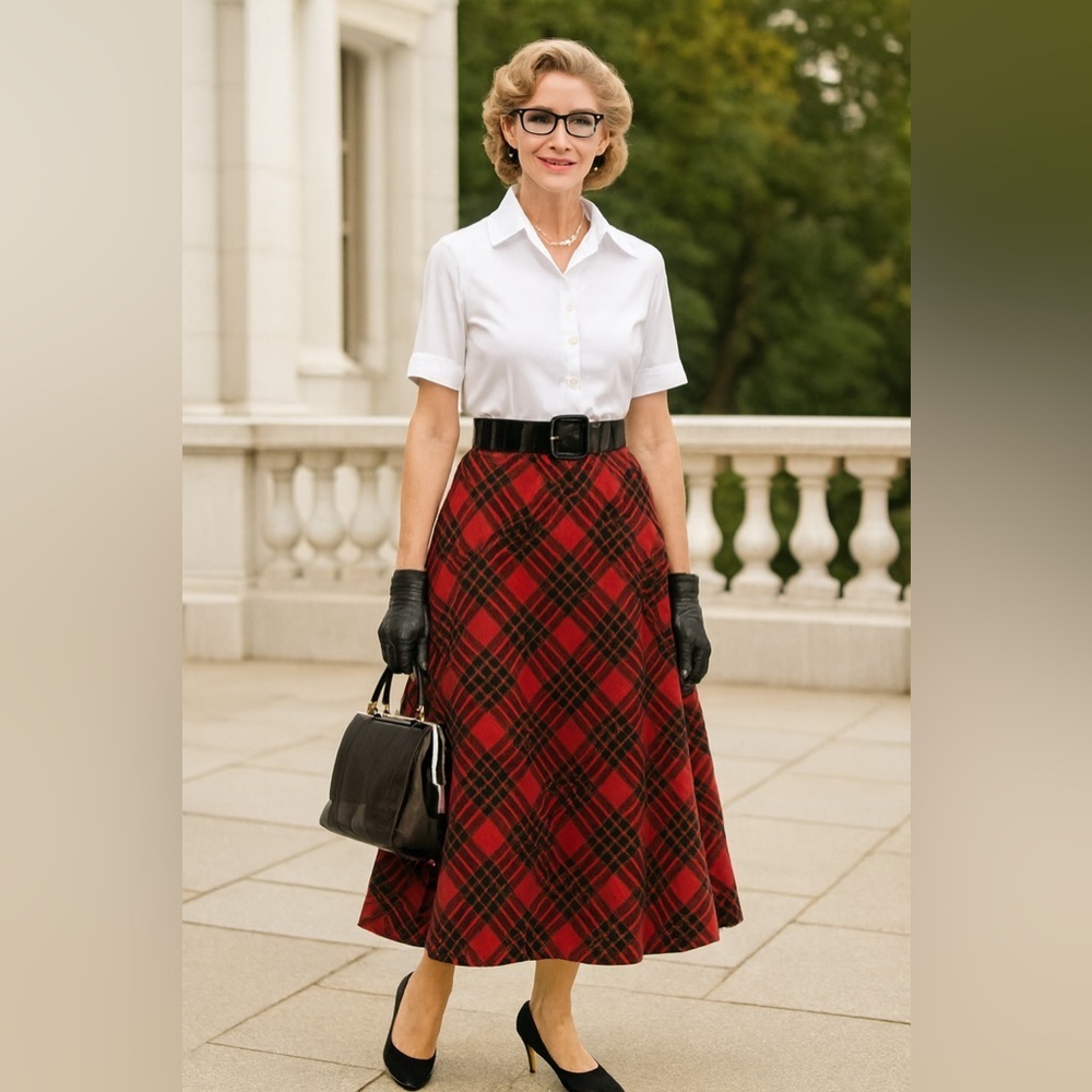 Newport Sportswear Red Plaid A-Line Skirt Large Ports International Precursor